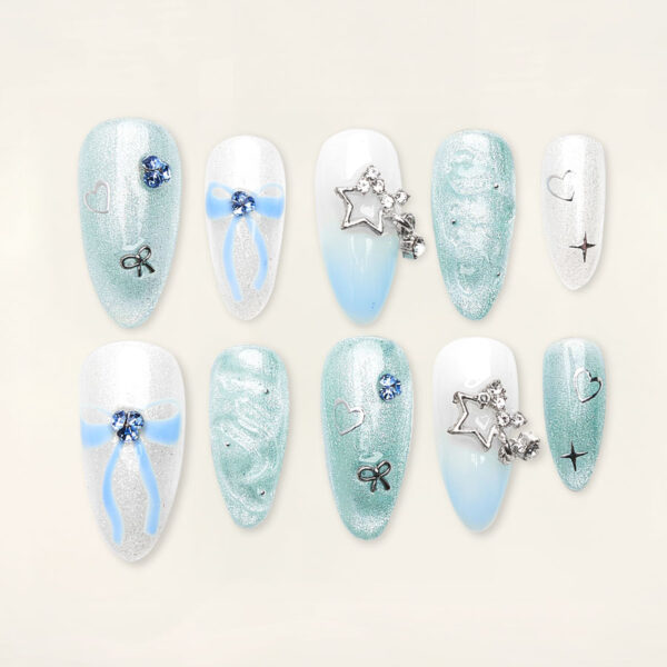 Press on nails shinny blue 1113