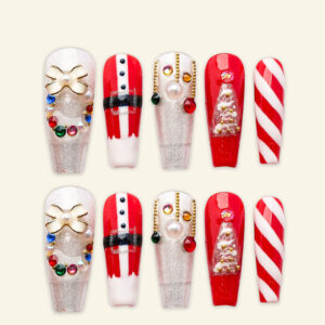 Press on nails shinny red noel 1274