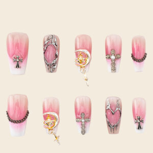 Press on nails shinny pink 1566