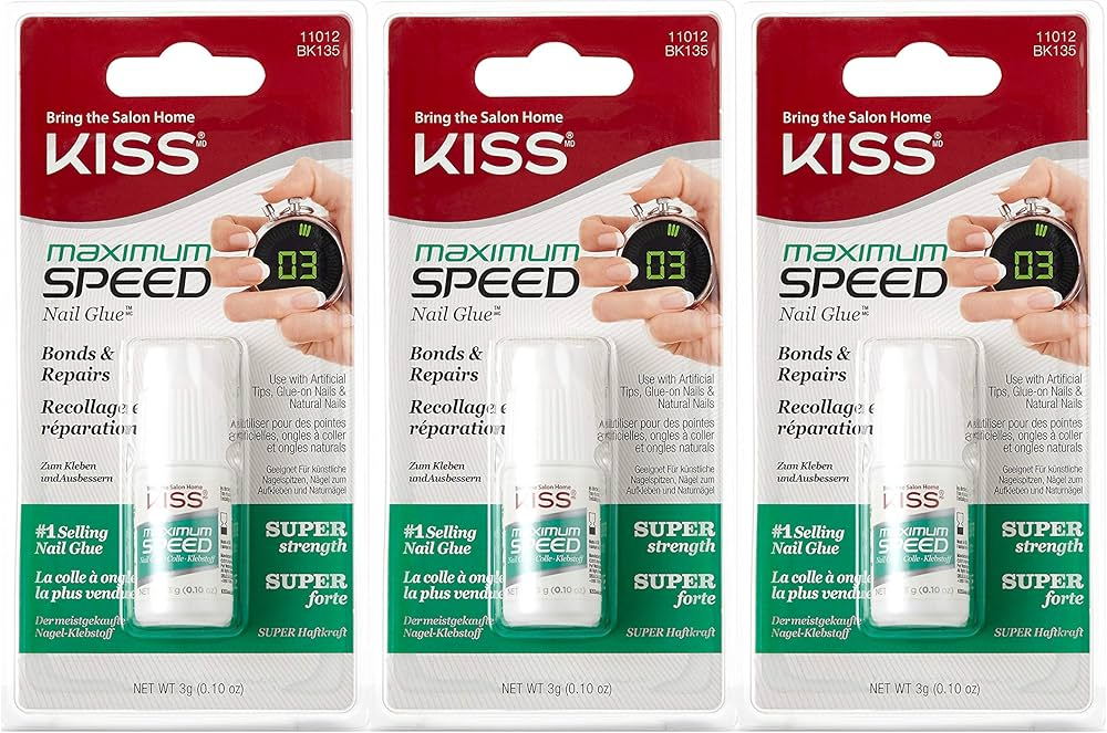 Kiss maximum speed nail glue – known for its fast-drying formula and strong hold, this glue is perfect for long-lasting press-on nails.