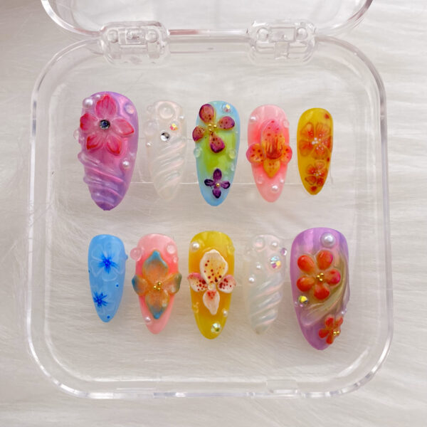 Tropical bloom splash press on nails