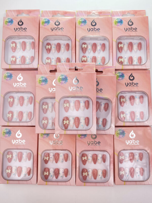Pink starry bow press on nails