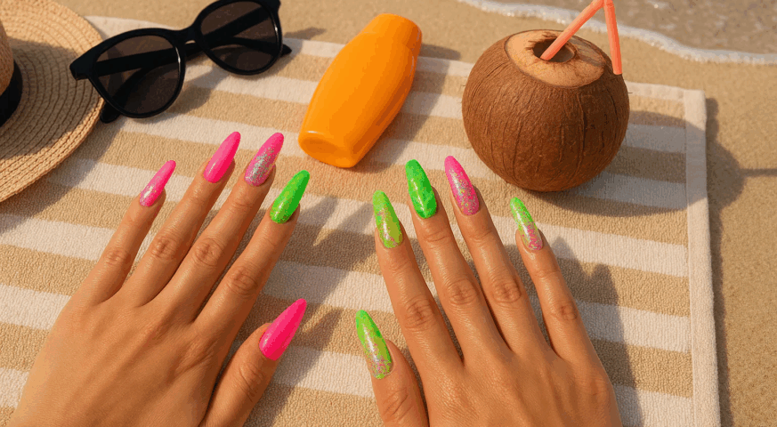 Beach press on nails that shine: yabe vietnam’s tropical glitter collection for summer glam